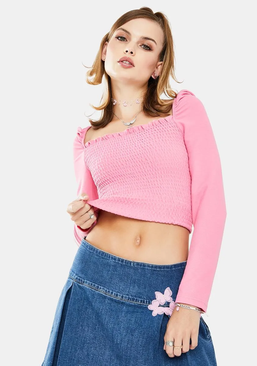 Pink Ruffle Long Sleeve Top sold by Dolls Kill