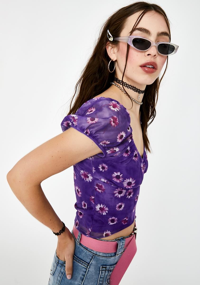 Purple Daisy Glasty Crop Top sold by Dolls Kill product image thumbnail 2