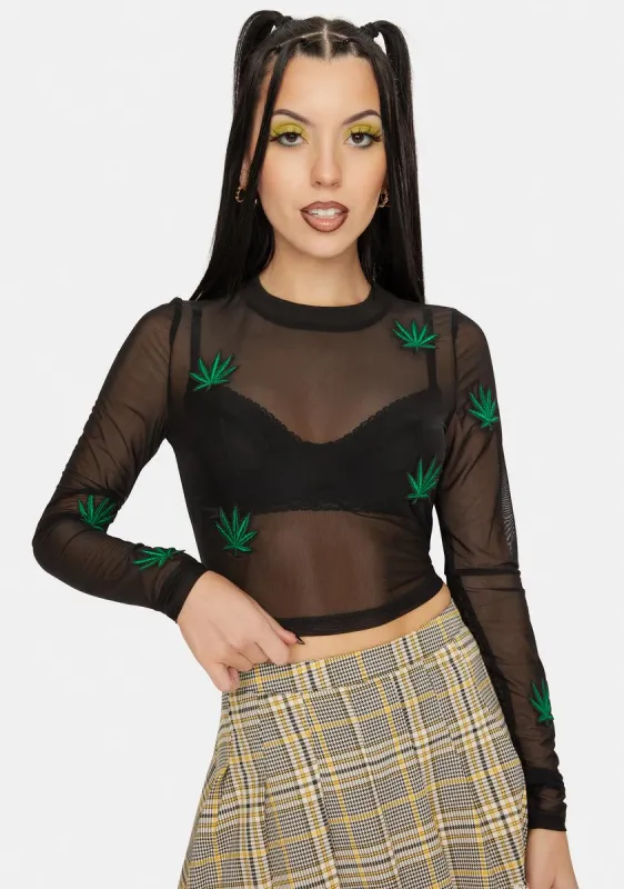 Embroidered Leaf Mesh Top sold by Dolls Kill