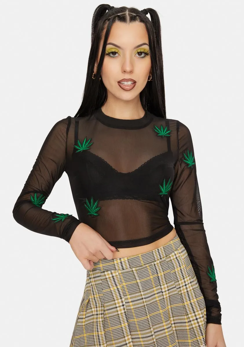 Embroidered Leaf Mesh Top sold by Dolls Kill