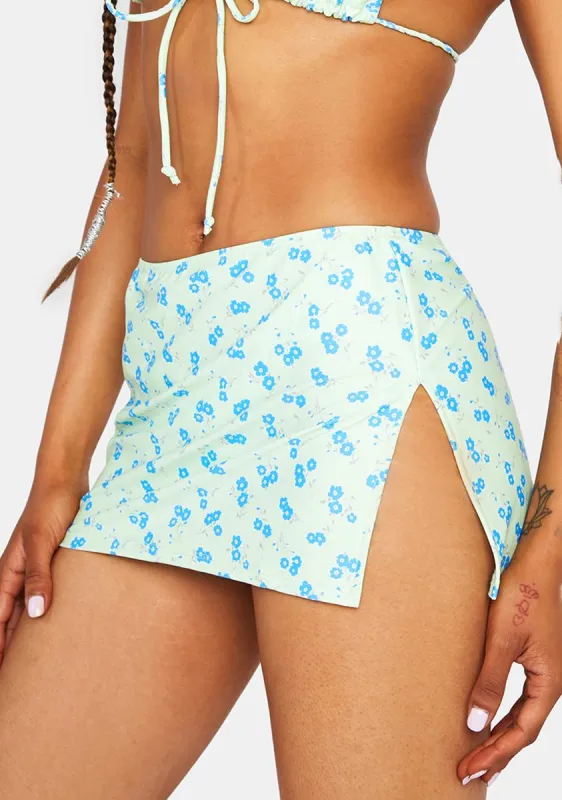Ditsy Flower Lime Blue Goby Cover Up Skirt sold by Dolls Kill