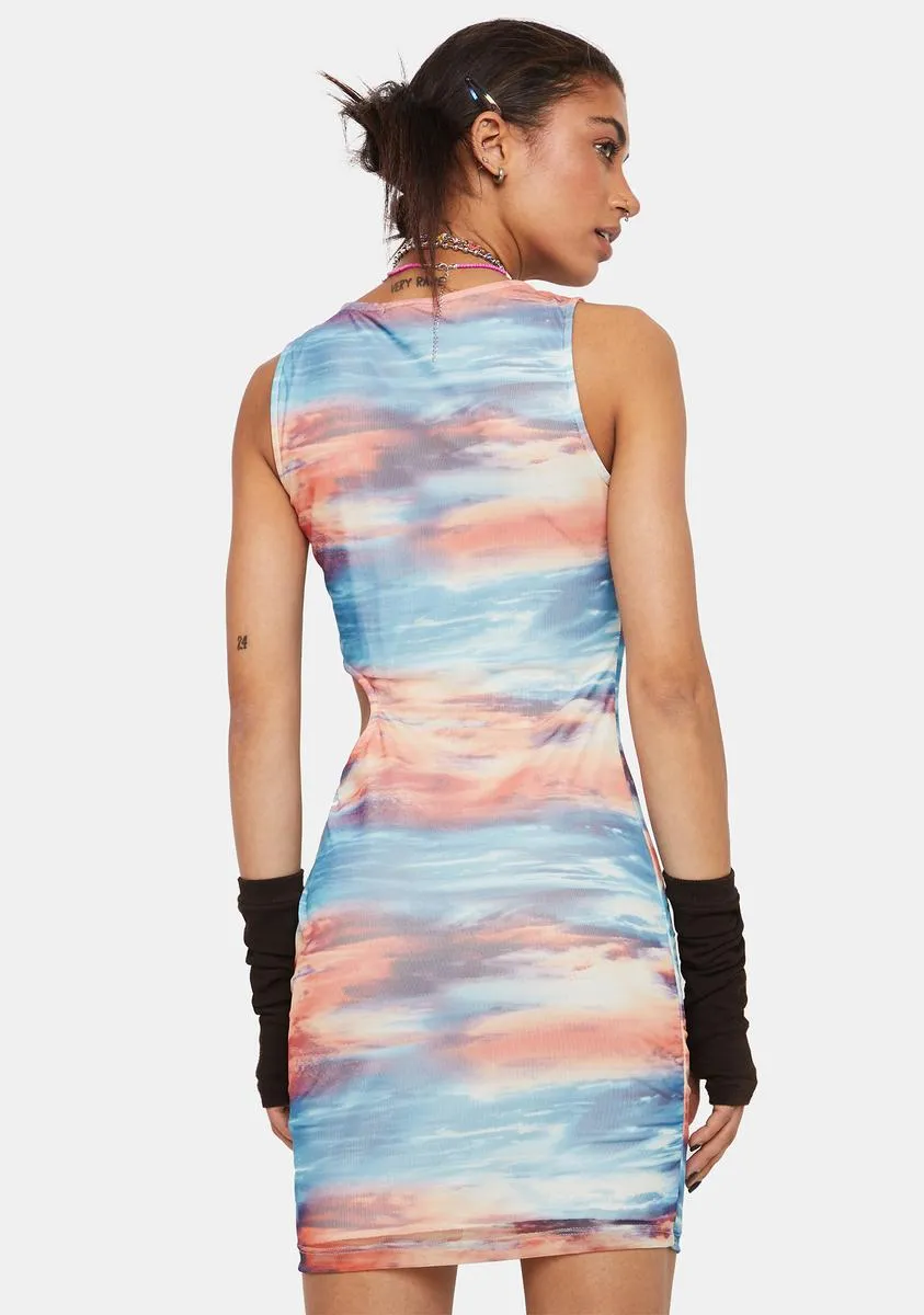 Sunset Print Cut Out Mesh Mini Dress sold by Dolls Kill product image thumbnail 4