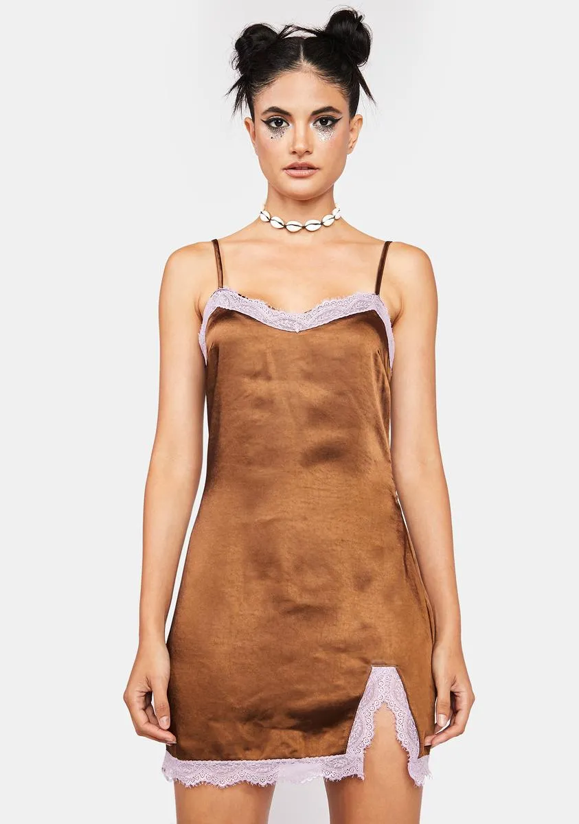 Satin Chocolate Wirda Mini Dress sold by Dolls Kill