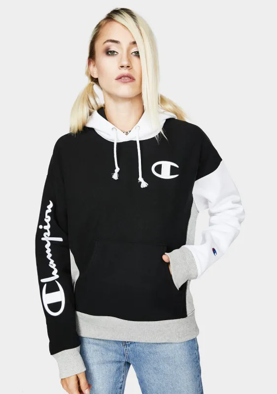 Black Reverse Weave Colorblock Hoodie sold by Dolls Kill