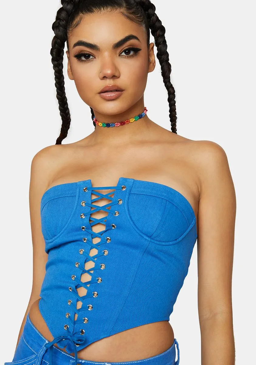 Blue East Gate Corset Top sold by Dolls Kill