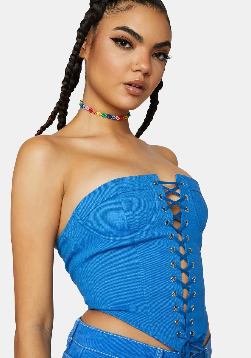 Blue East Gate Corset Top sold by Dolls Kill product image thumbnail 2