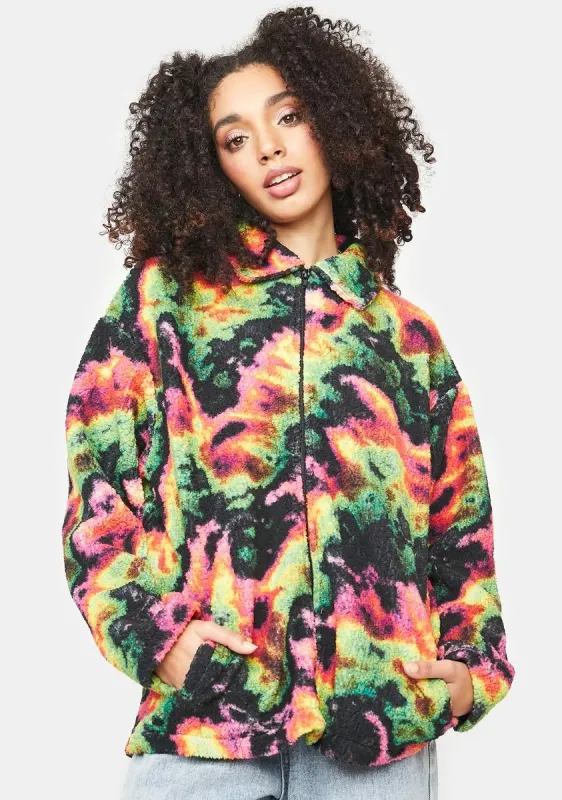 Borg Tie Dye Zip Up Jacket sold by Dolls Kill