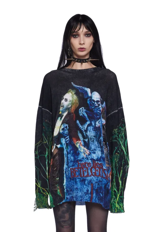 It’s Showtime Distressed Sweater sold by Dolls Kill