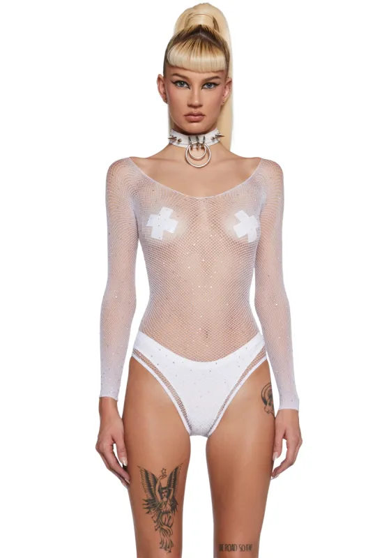 Supernova Party Fishnet Bodysuit - White sold by Dolls Kill