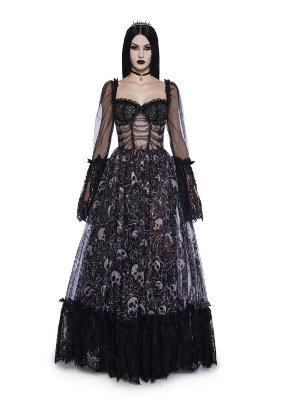 Dance With Death Maxi Dress - Skull sold by Dolls Kill