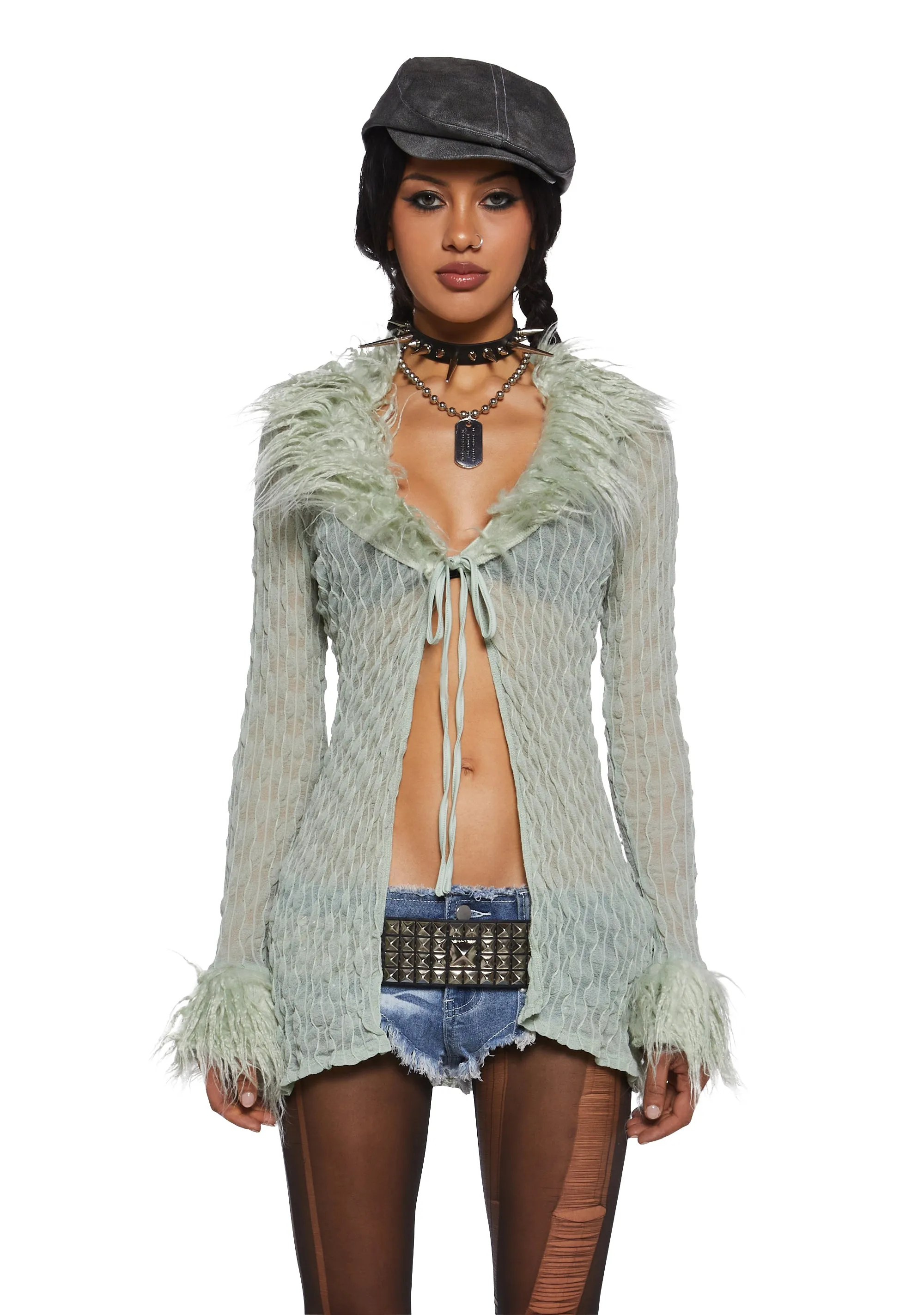 With The Band Knit Cardigan - Sage sold by Dolls Kill