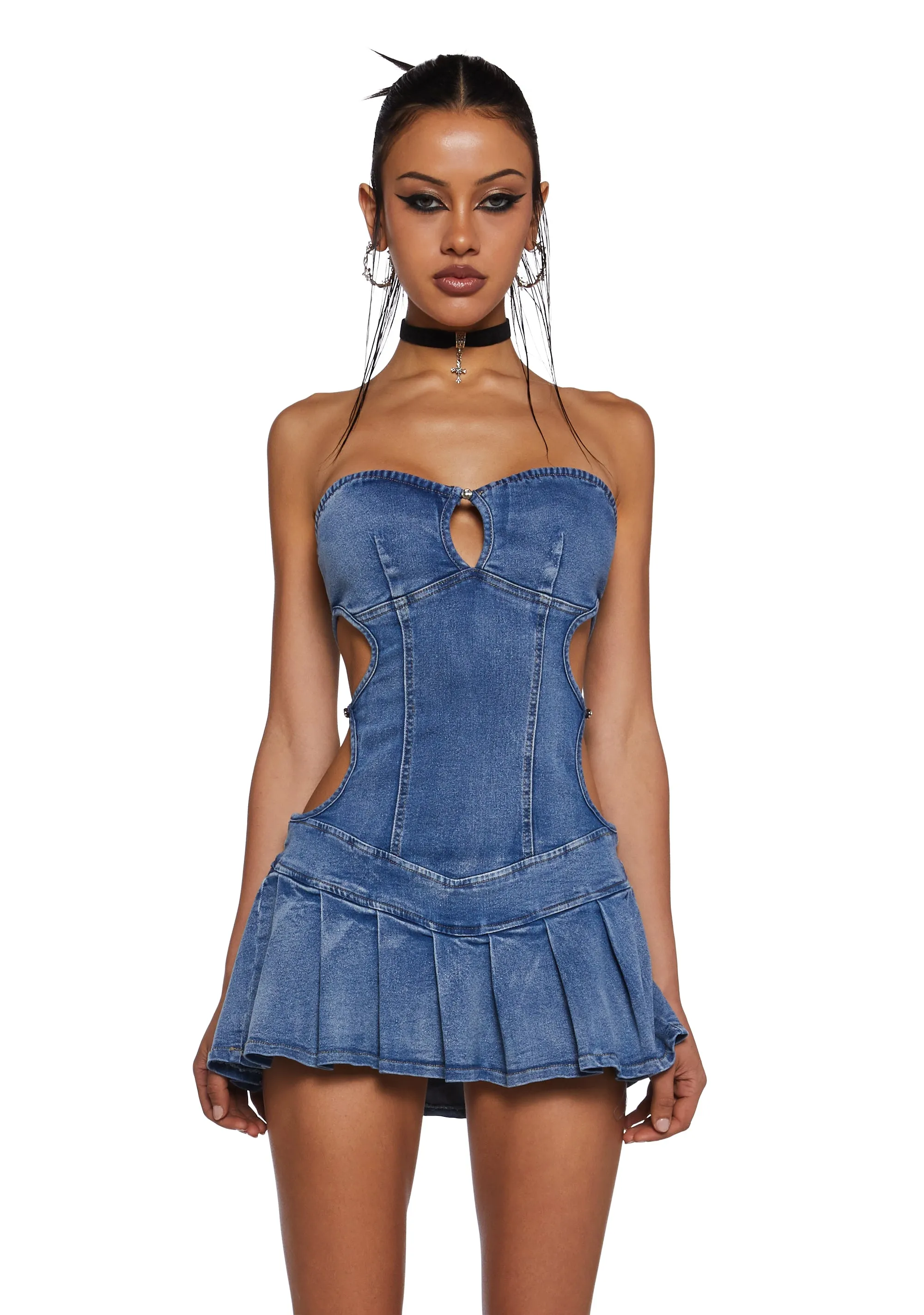 Not Stressed Denim Mini Dress - Blue sold by Dolls Kill