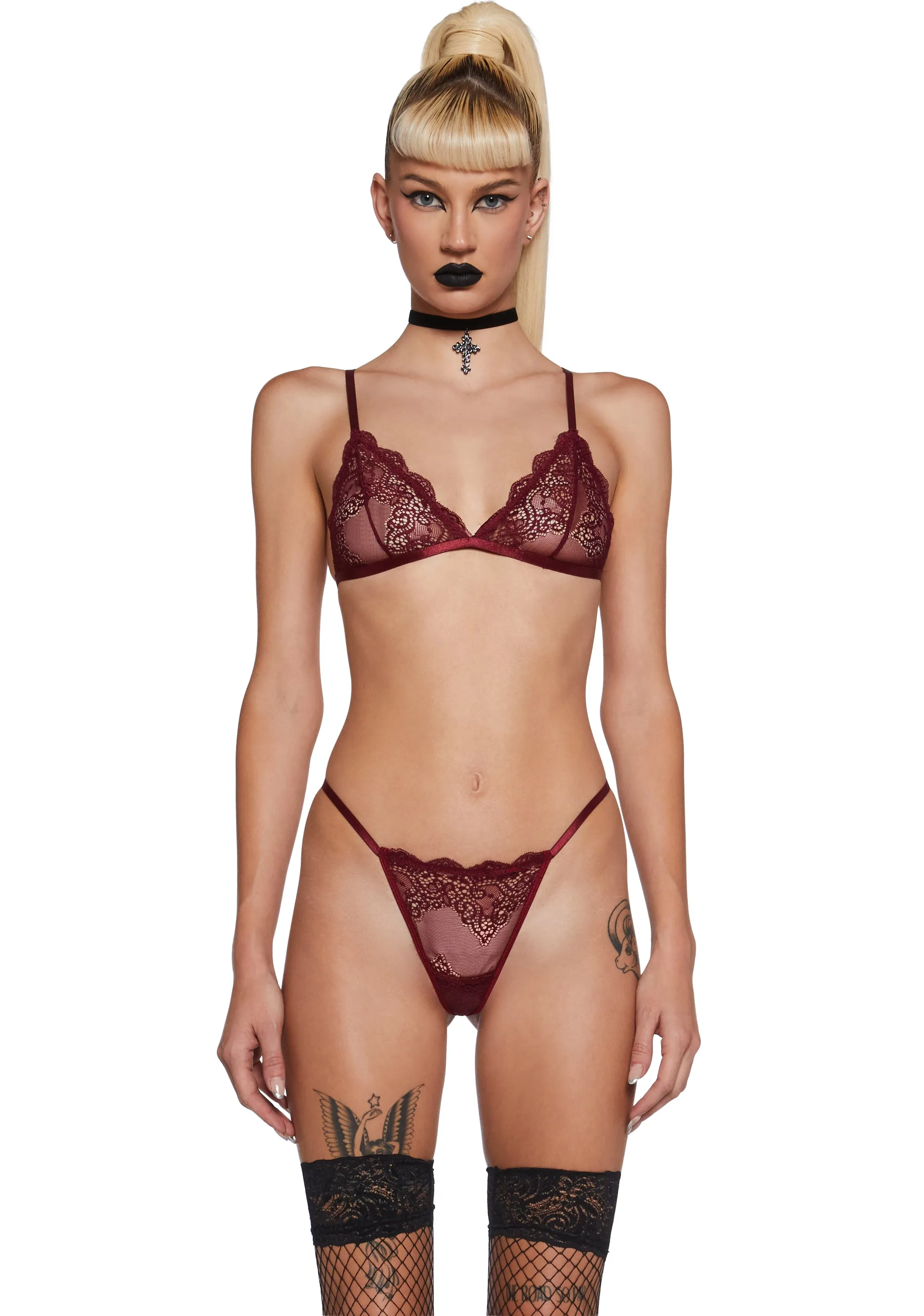Heartless Lust Triangle Bra - Burgundy sold by Dolls Kill