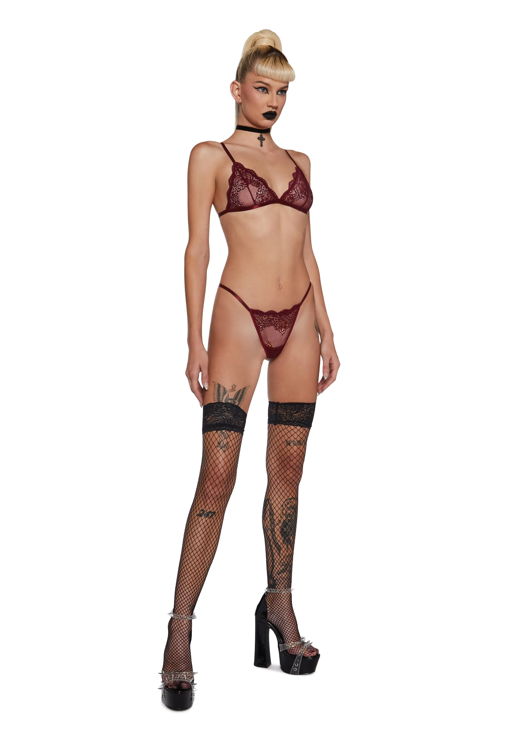 Heartless Lust Lace Thong - Burgundy sold by Dolls Kill product image thumbnail 2