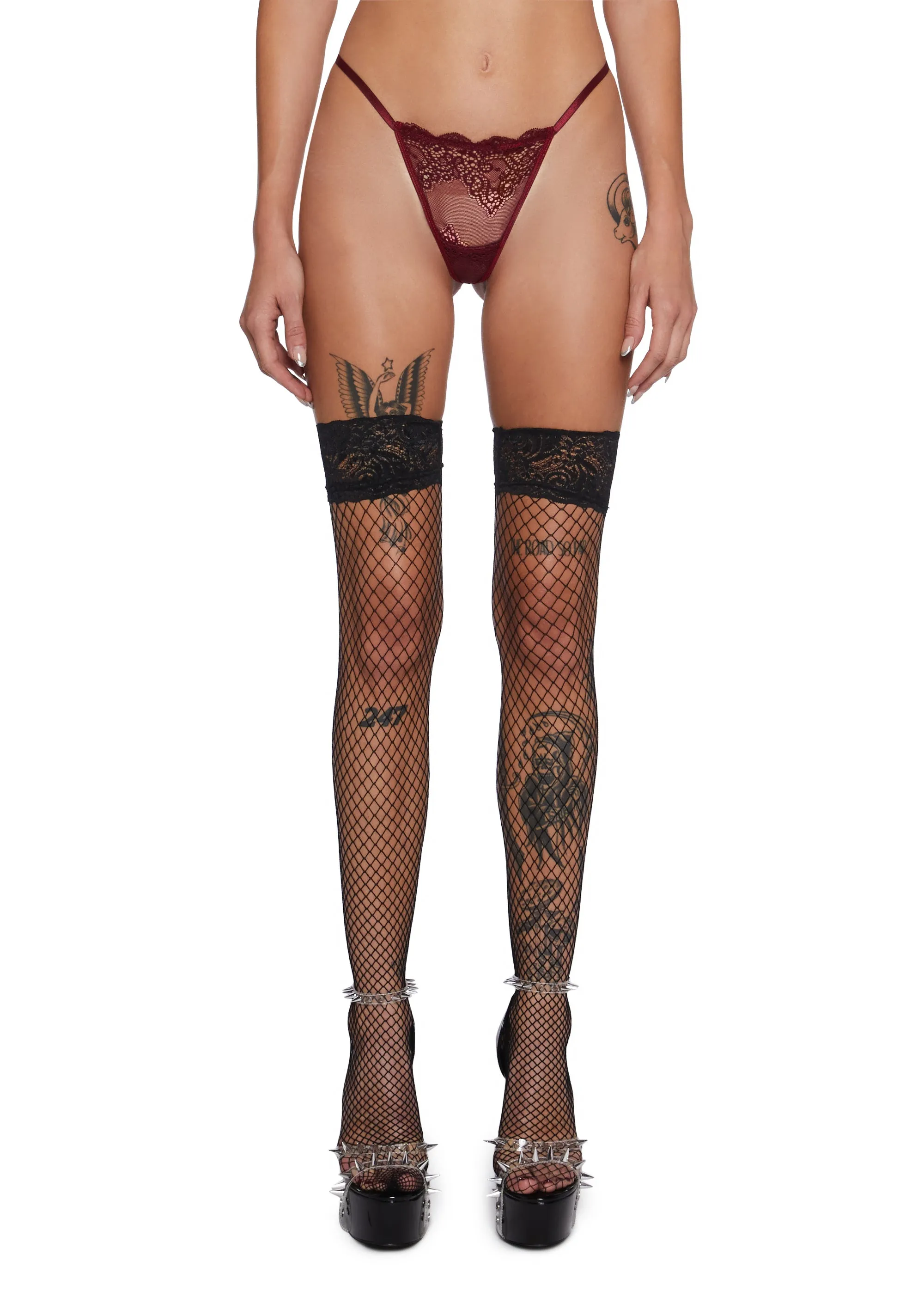 Heartless Lust Lace Thong - Burgundy sold by Dolls Kill