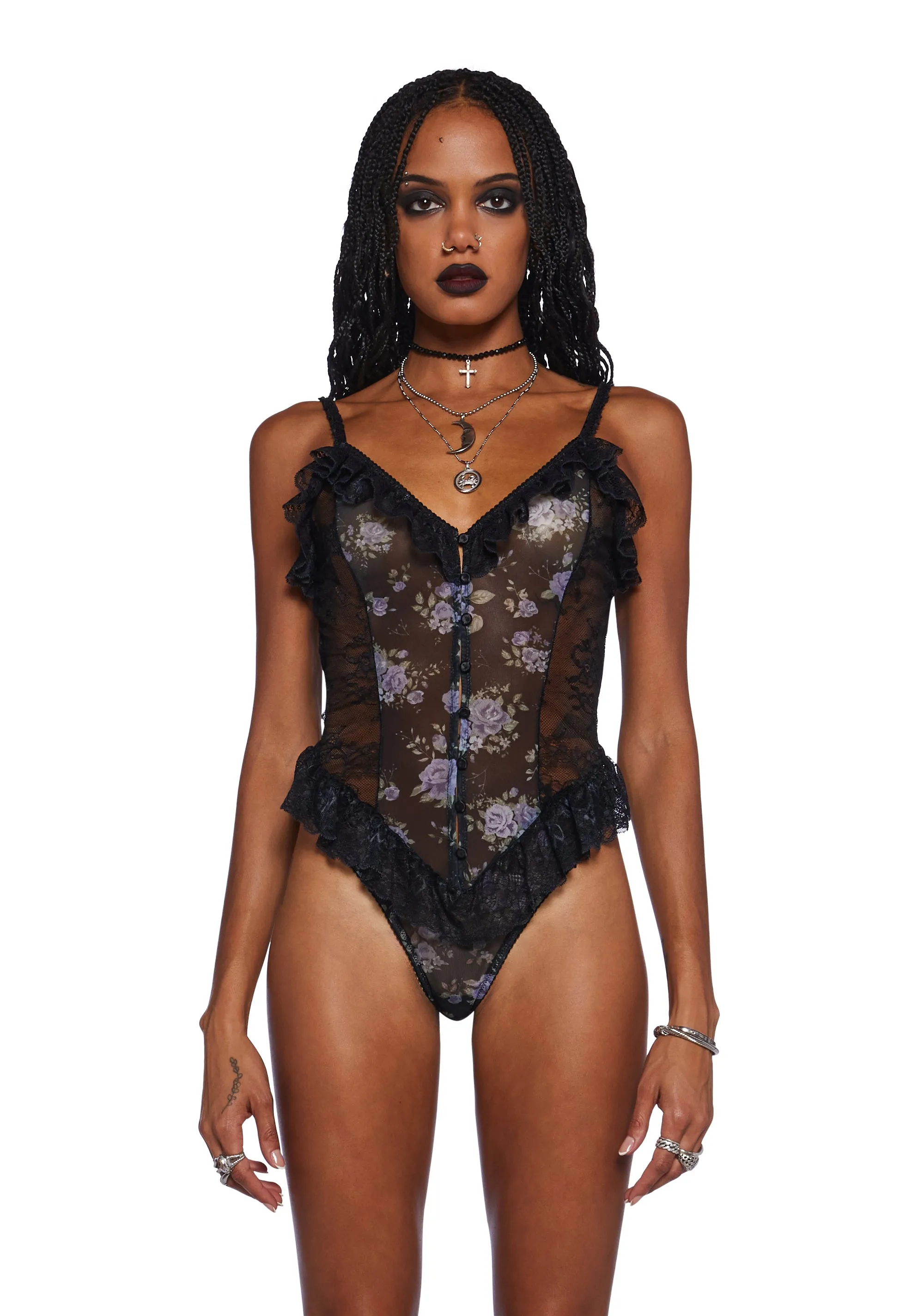 Moonlight Romance Floral Bodysuit sold by Dolls Kill