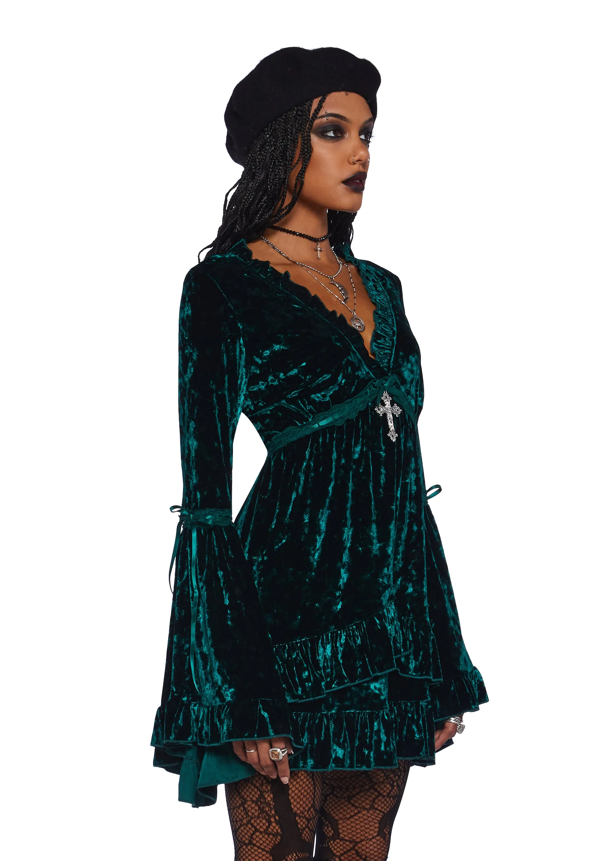 Real Divinity Mini Dress - Emerald Velvet sold by Dolls Kill product image thumbnail 3