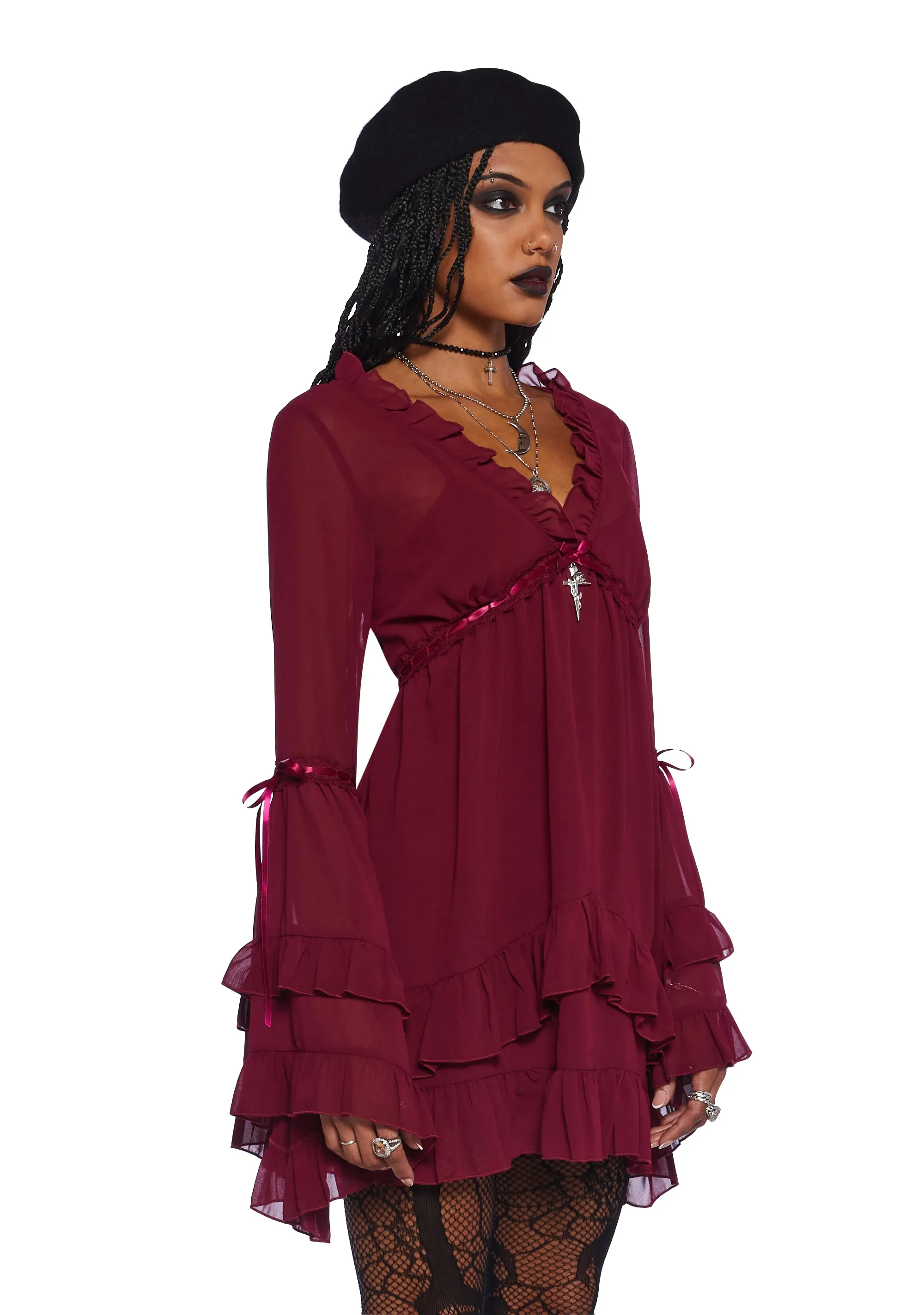 Real Divinity Mini Dress - Burgundy sold by Dolls Kill product image thumbnail 3