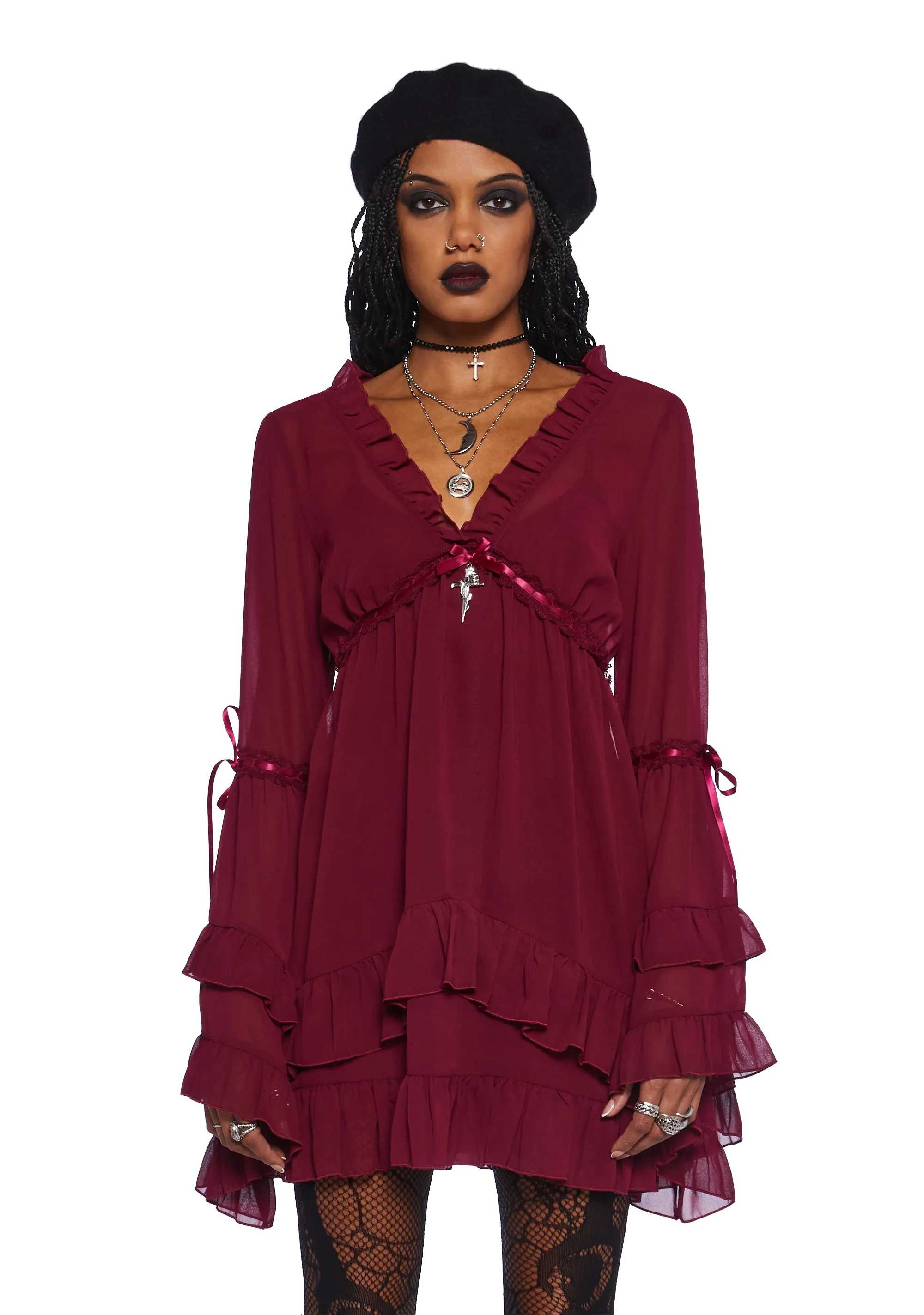 Real Divinity Mini Dress - Burgundy sold by Dolls Kill