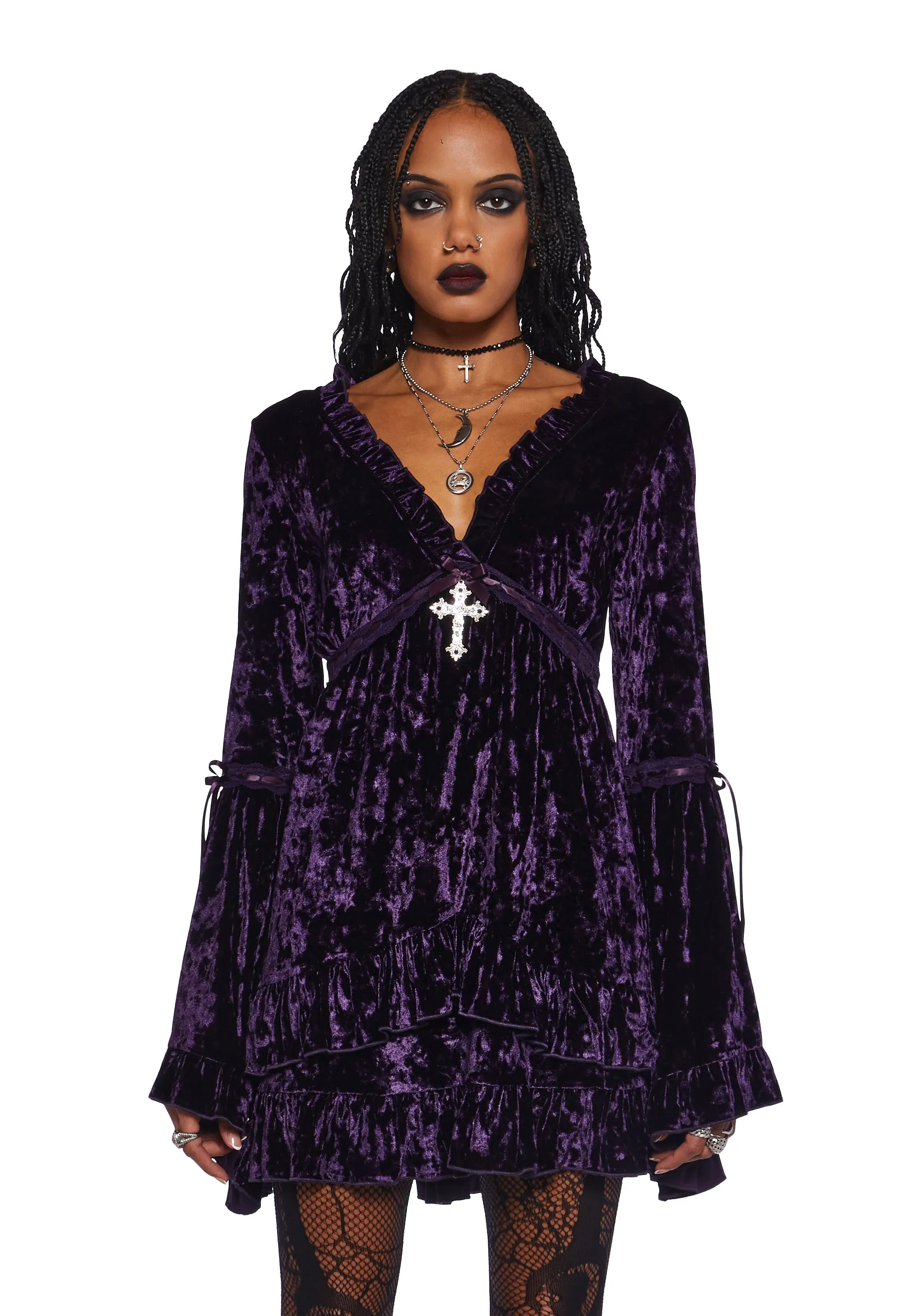Real Divinity Mini Dress - Purple Velvet sold by Dolls Kill