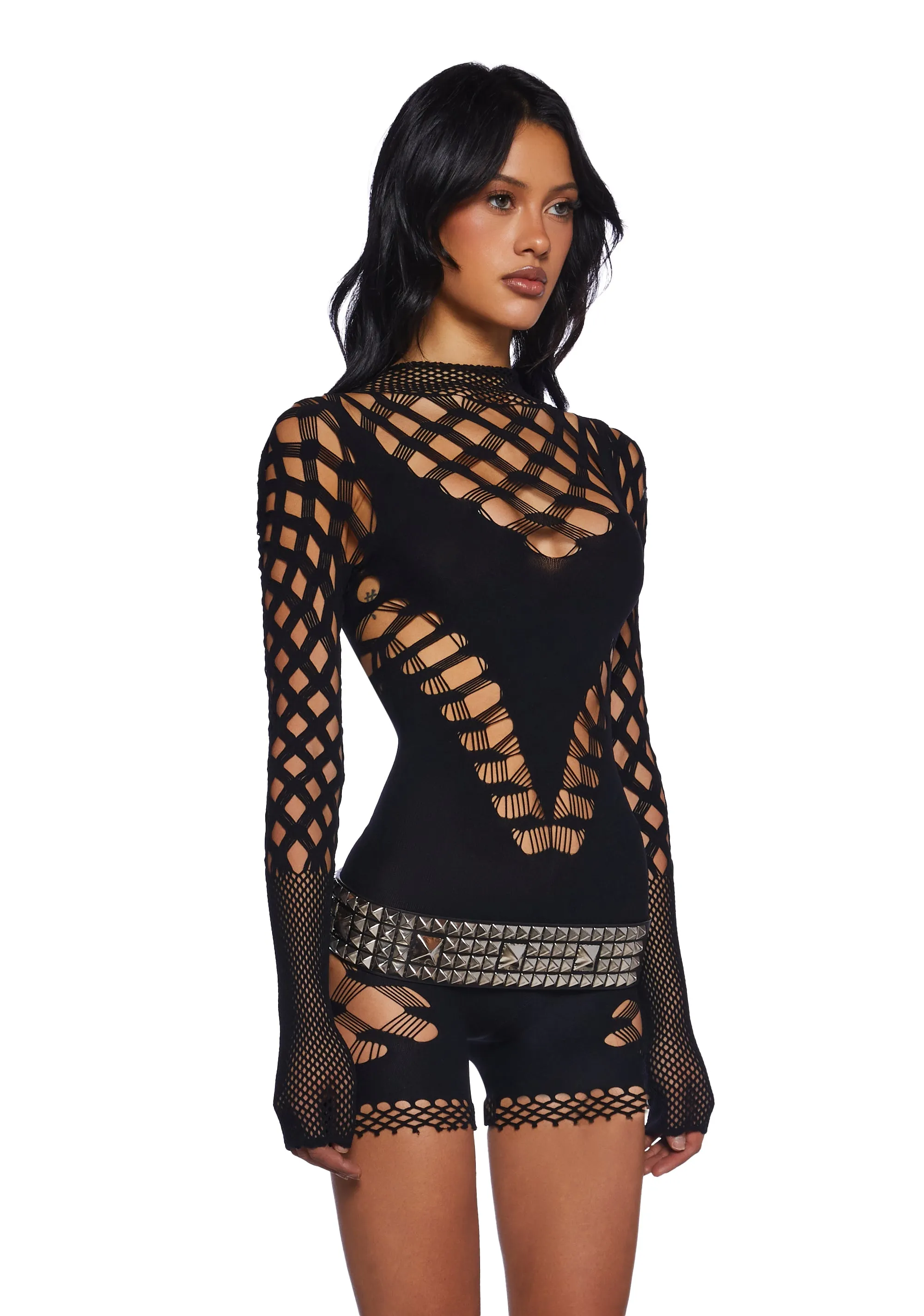 Downtown Rebel Fishnet Romper sold by Dolls Kill product image thumbnail 3