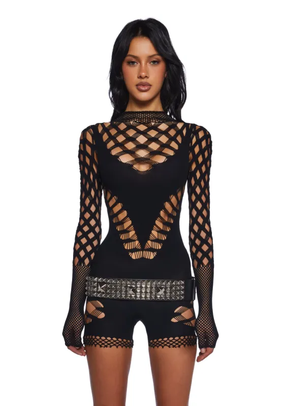 Downtown Rebel Fishnet Romper sold by Dolls Kill