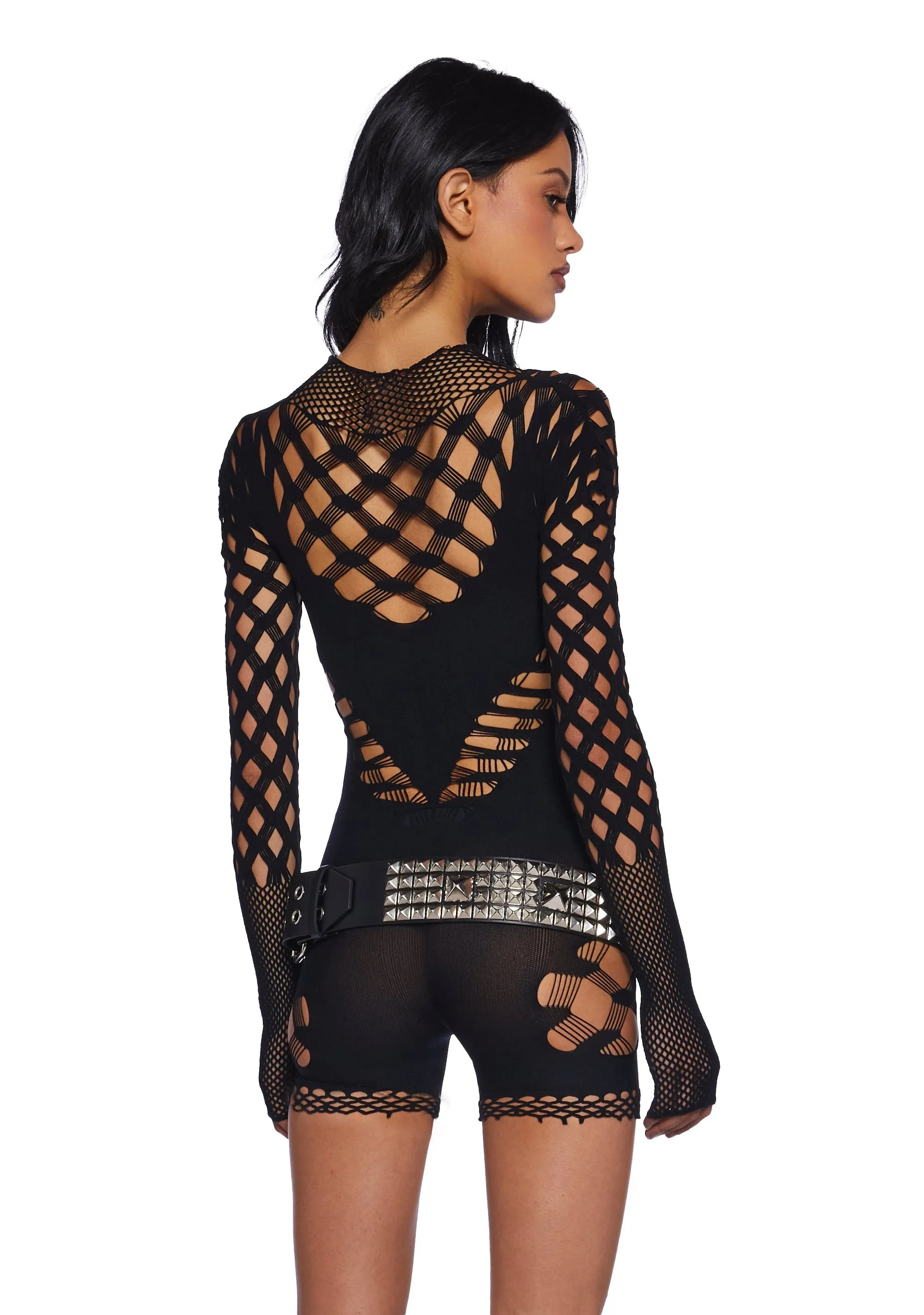 Downtown Rebel Fishnet Romper sold by Dolls Kill product image thumbnail 4