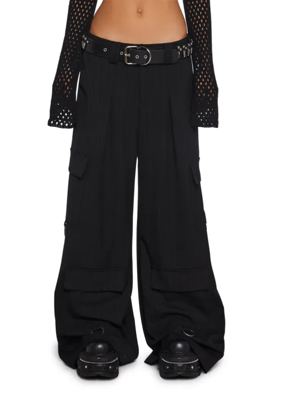 Diatonic Wide Leg Pinstripe Cargo Pants sold by Dolls Kill