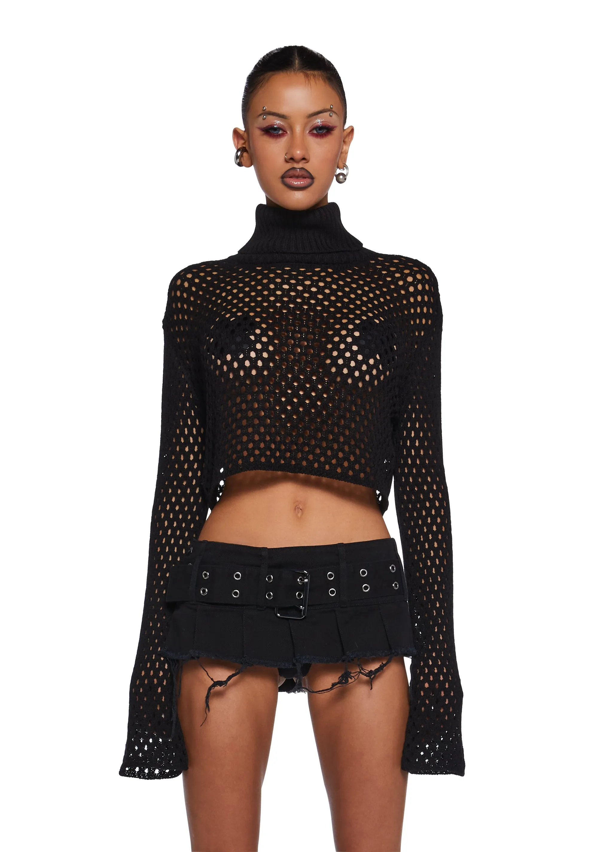 Diatonic Fishnet Cropped Sweater sold by Dolls Kill