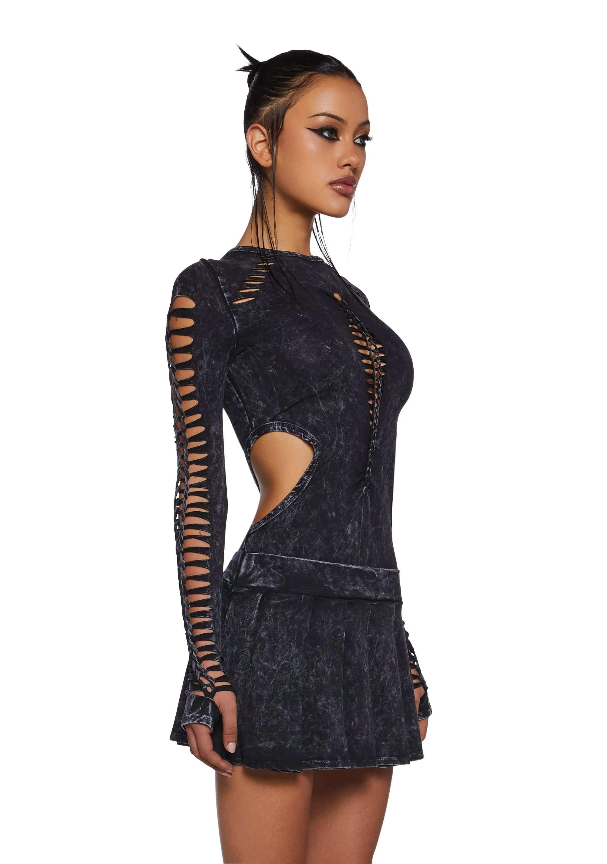 Into It Shredded Mini Dress - Black sold by Dolls Kill product image thumbnail 3