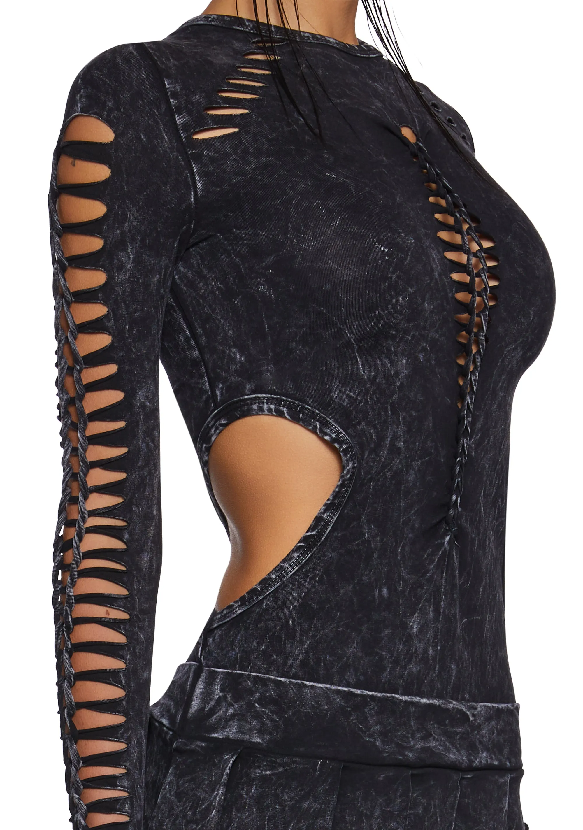 Into It Shredded Mini Dress - Black sold by Dolls Kill product image thumbnail 5