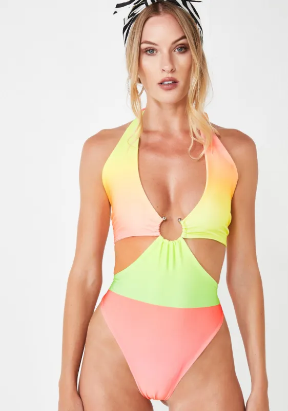 Ombre Plunging One Piece Bikini sold by Dolls Kill