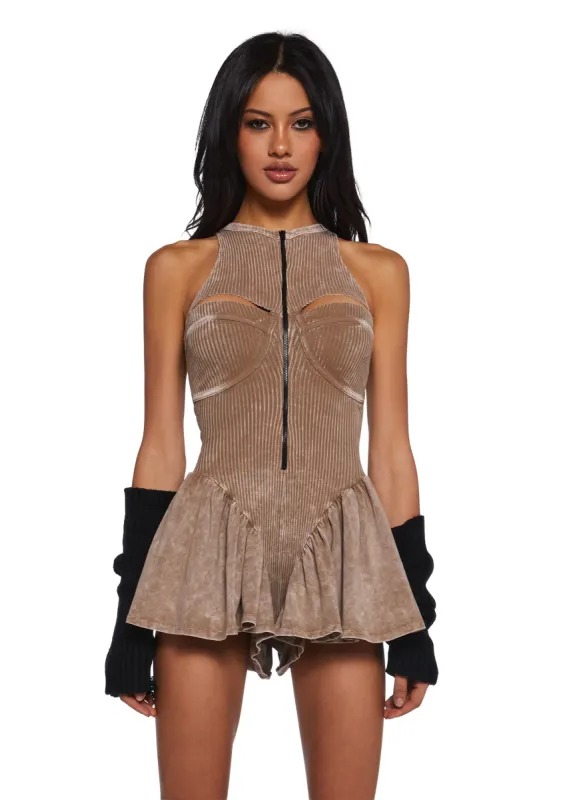Sound Distortion Cut Out Romper Dress - Sand sold by Dolls Kill