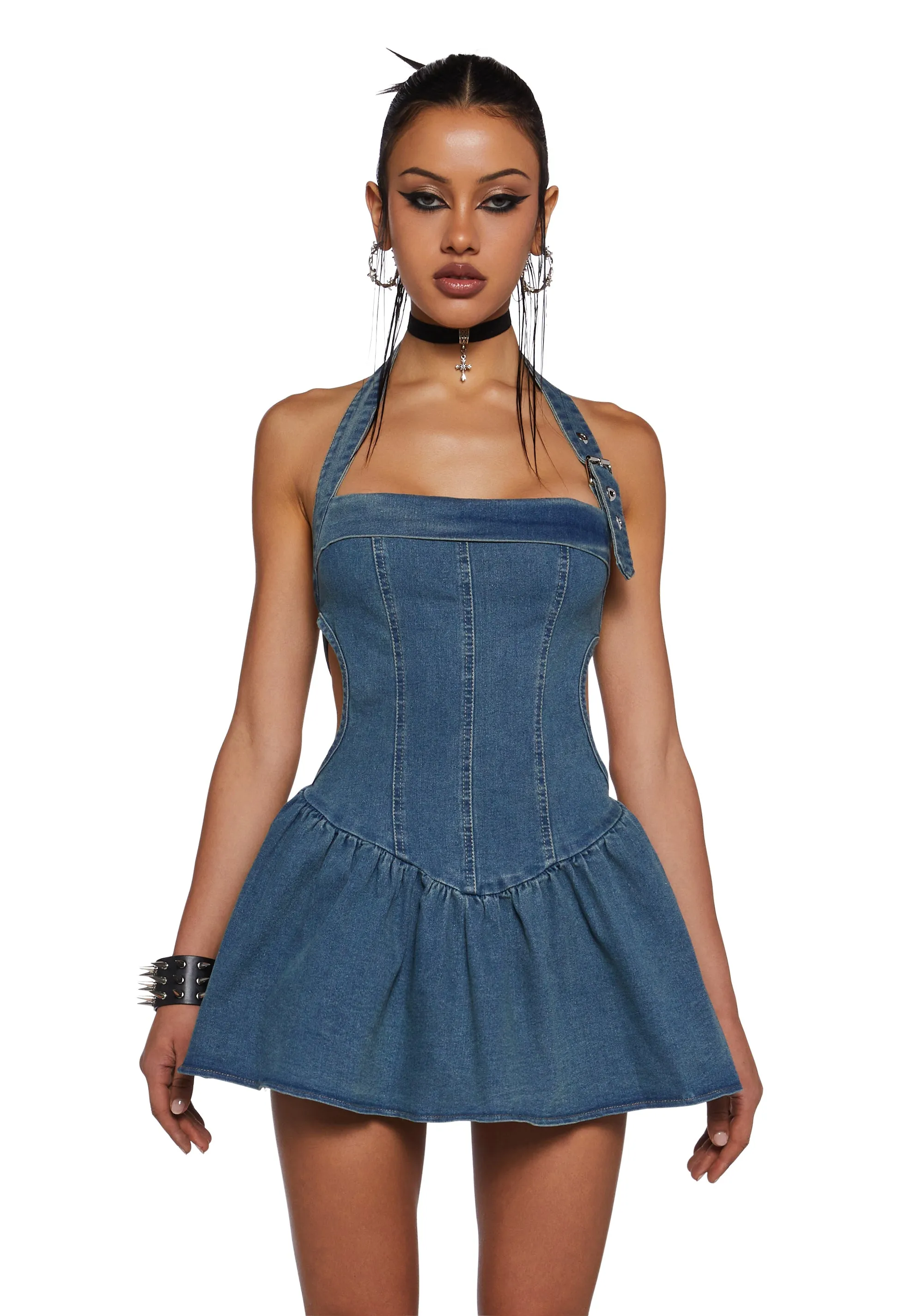 Punk Contradictions Halter Dress - Light Blue sold by Dolls Kill