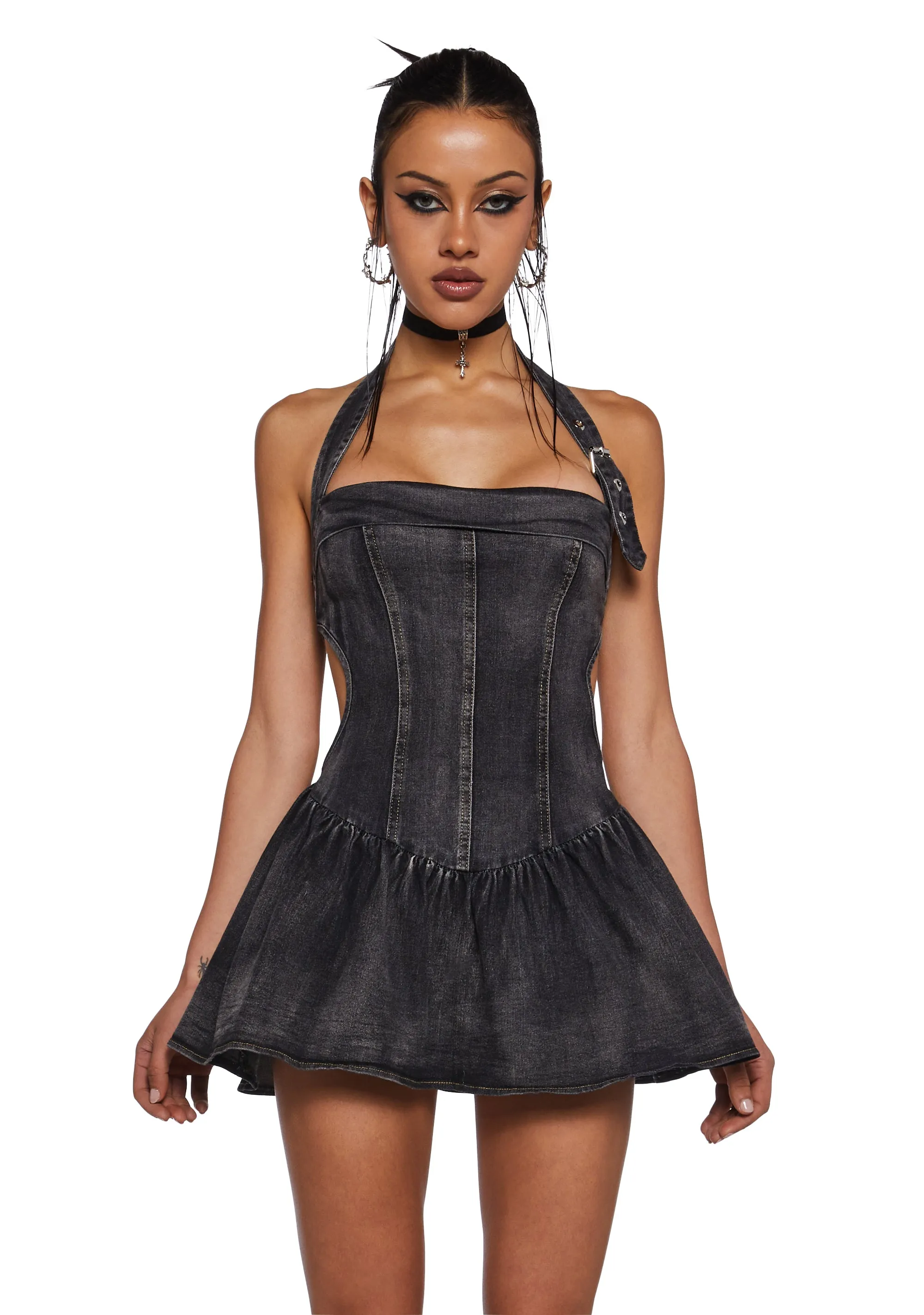 Punk Contradictions Halter Dress - Black sold by Dolls Kill