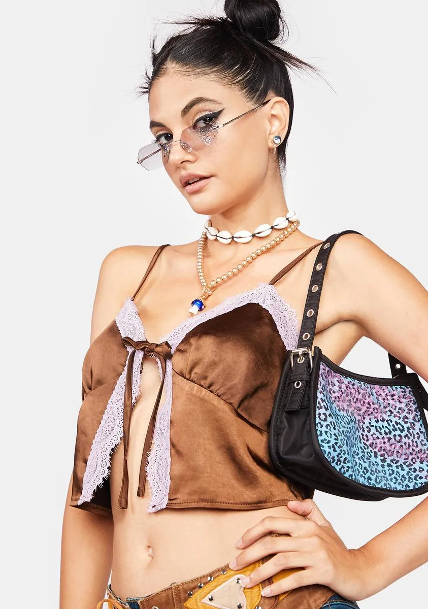 Satin Chocolate Yanaka Crop Top sold by Dolls Kill product image thumbnail 2