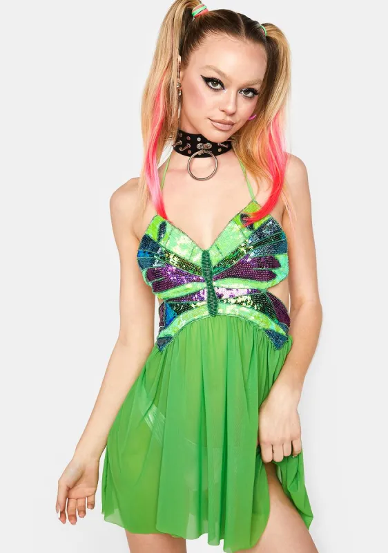 Playa Dreamin' Butterfly Dress- Green sold by Dolls Kill