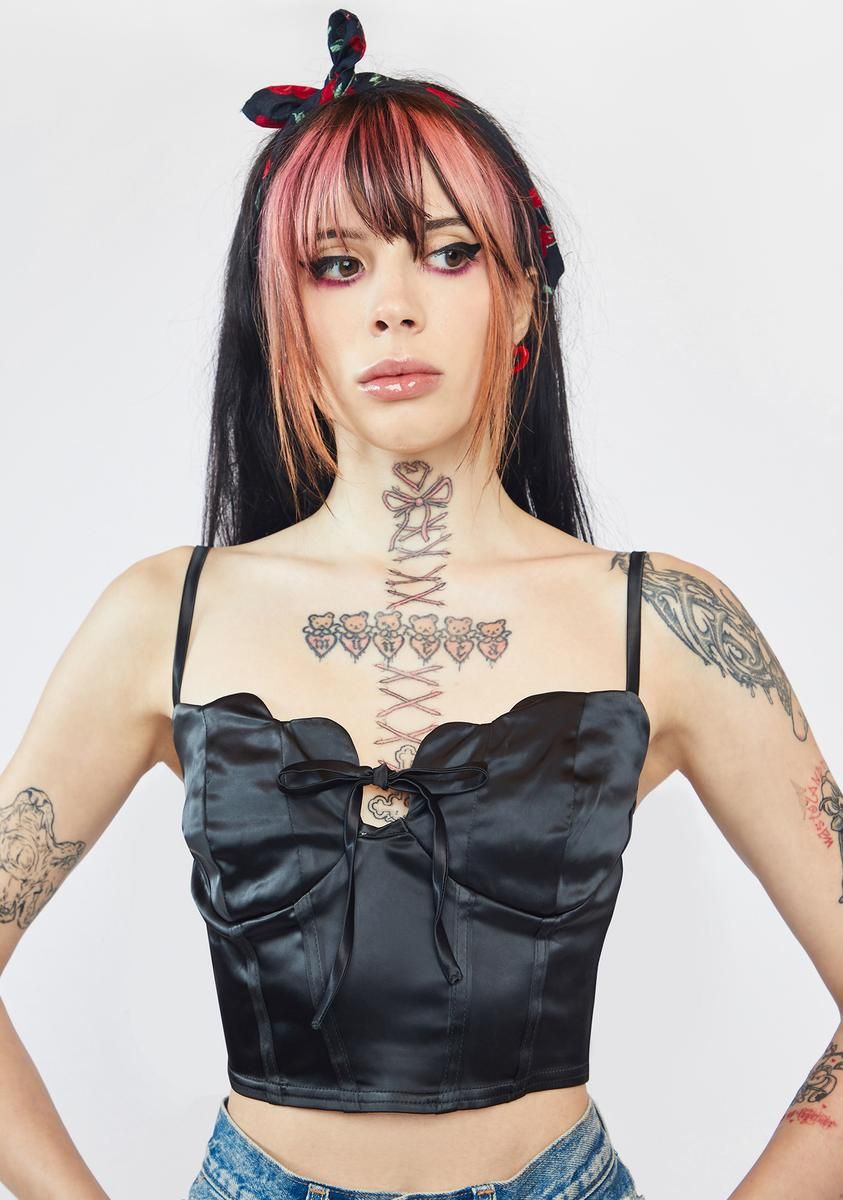 Noir Mutual Friends Satin Crop Top sold by Dolls Kill product image thumbnail 2