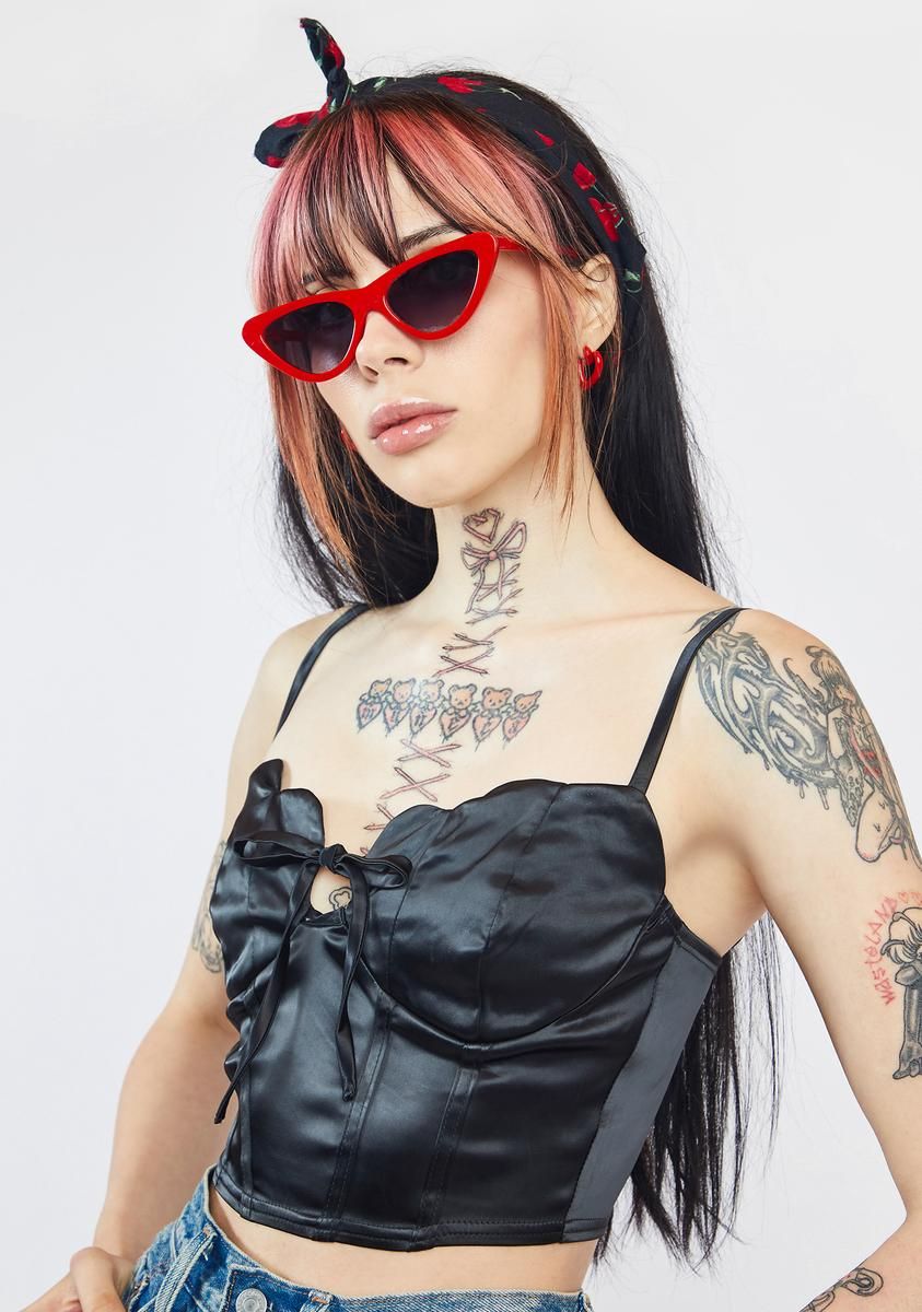 Noir Mutual Friends Satin Crop Top sold by Dolls Kill