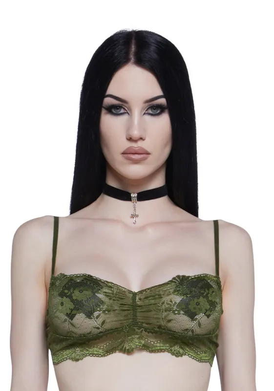 Hidden Secrets Lace Bralette - Olive sold by Dolls Kill