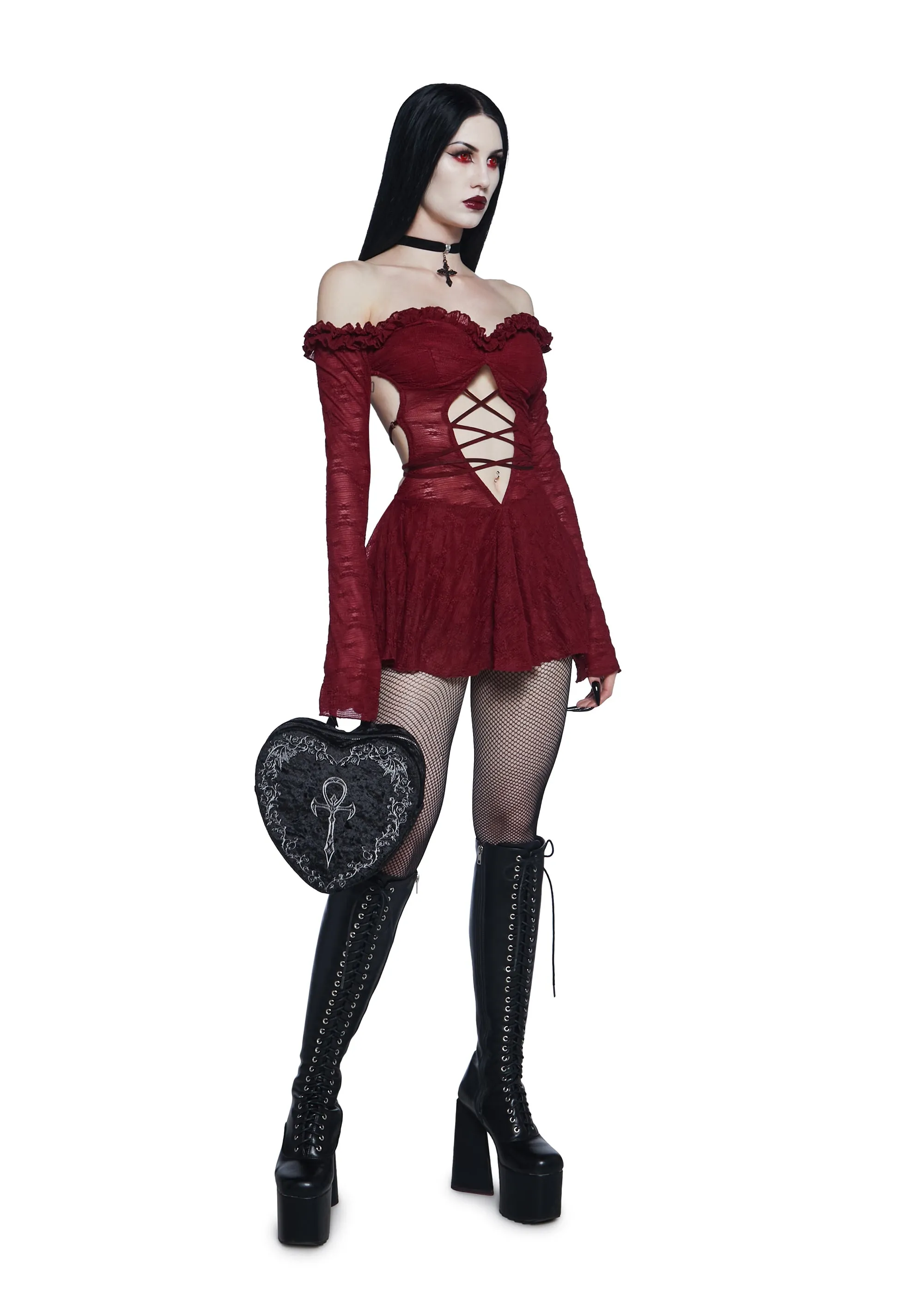Collective Hearts Mini Dress - Dark Red sold by Dolls Kill product image thumbnail 2