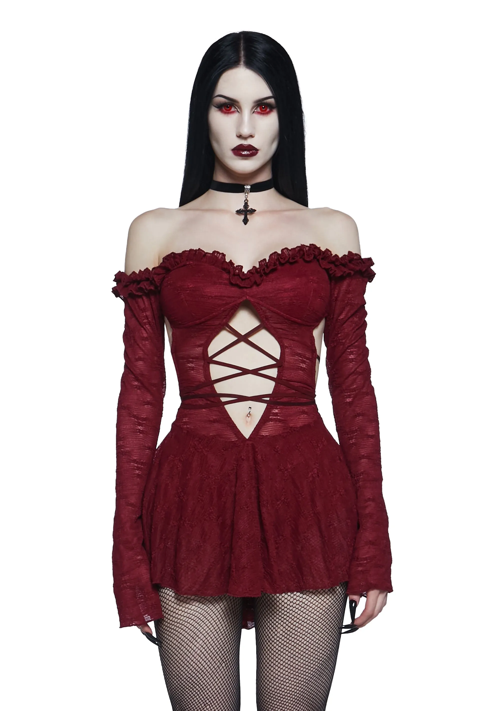 Collective Hearts Mini Dress - Dark Red sold by Dolls Kill