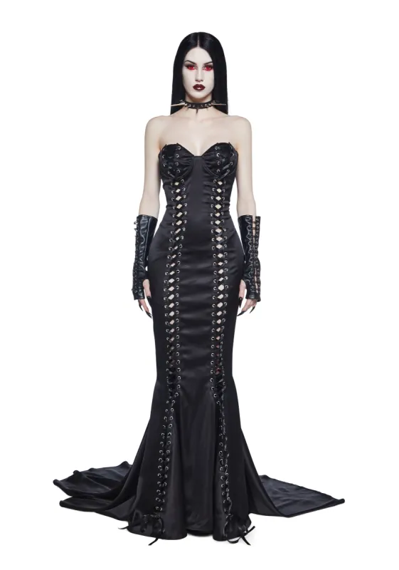 Darkest Dance Satin Maxi Dress sold by Dolls Kill