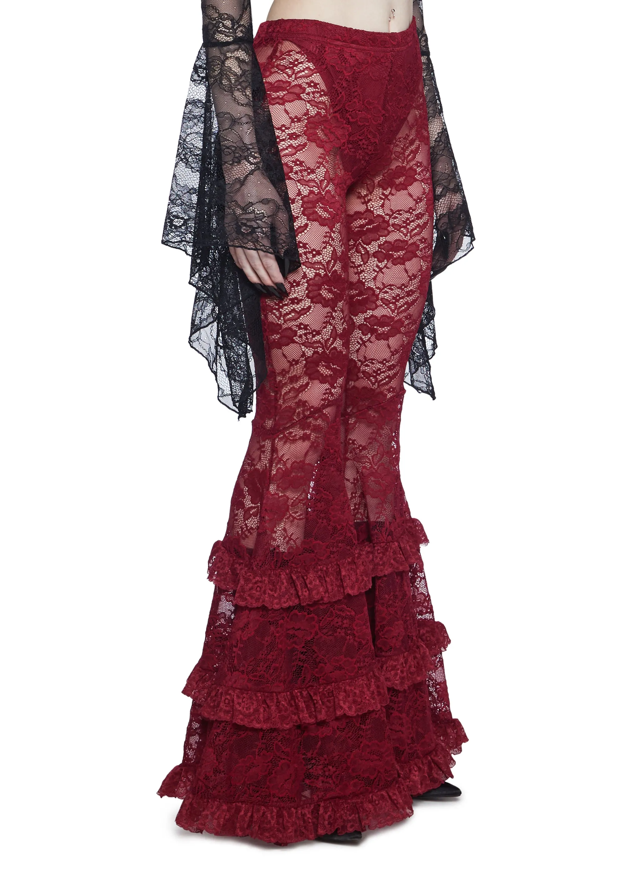 Crimson Lust Flare Pants - Dark Red sold by Dolls Kill product image thumbnail 3