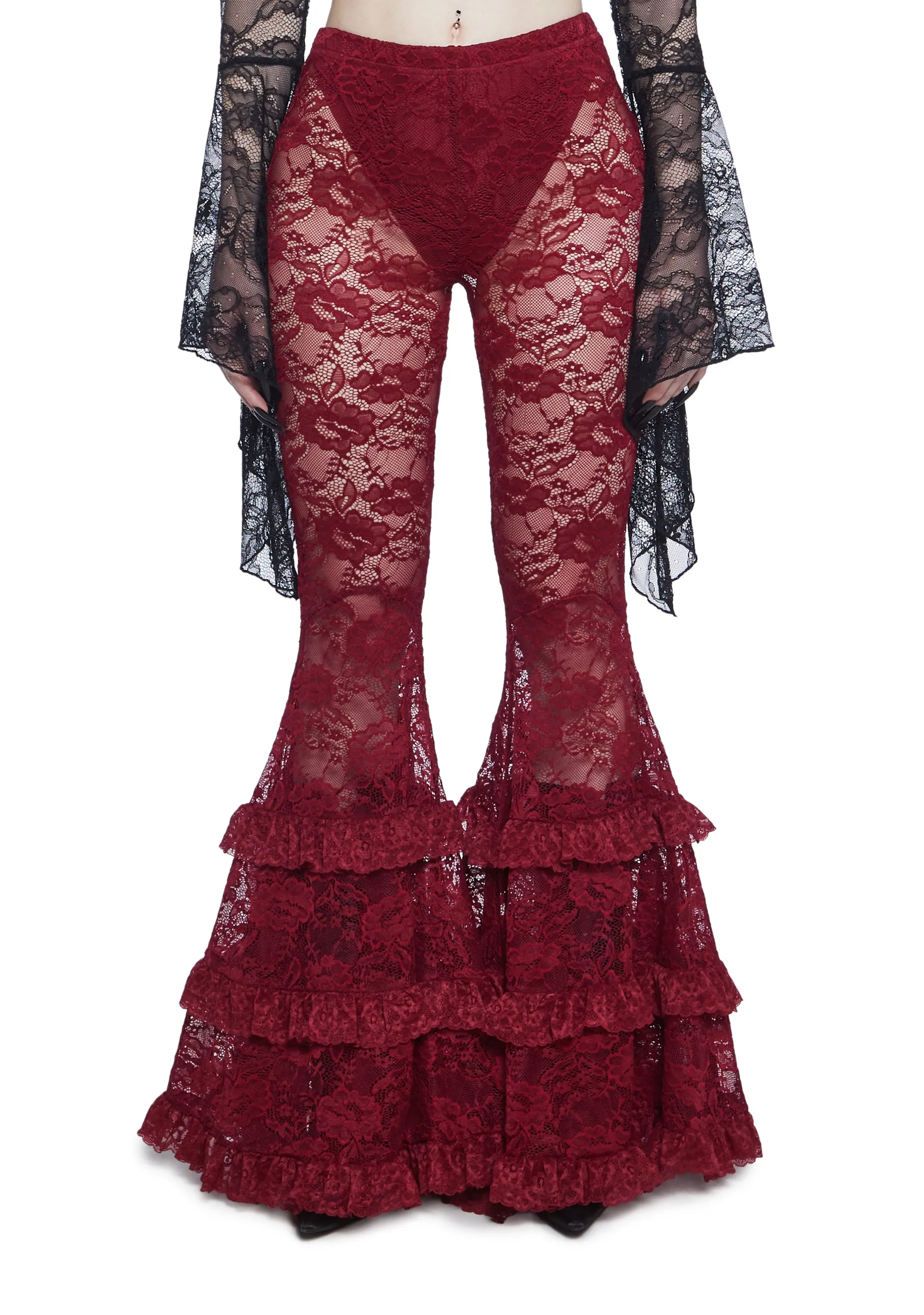 Crimson Lust Flare Pants - Dark Red sold by Dolls Kill