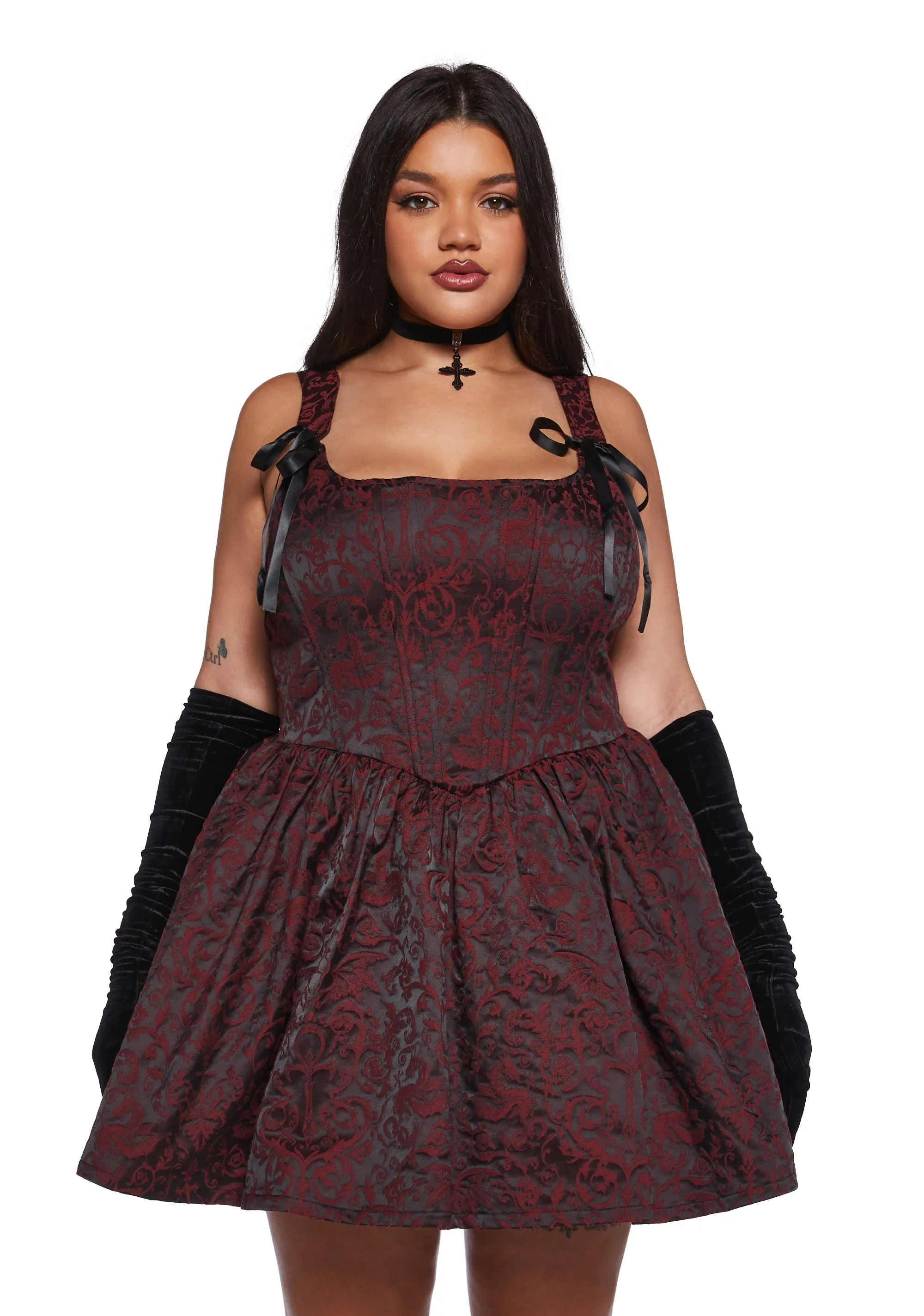 Sultry Sins Brocade Mini Dress - Red sold by Dolls Kill product image thumbnail 2
