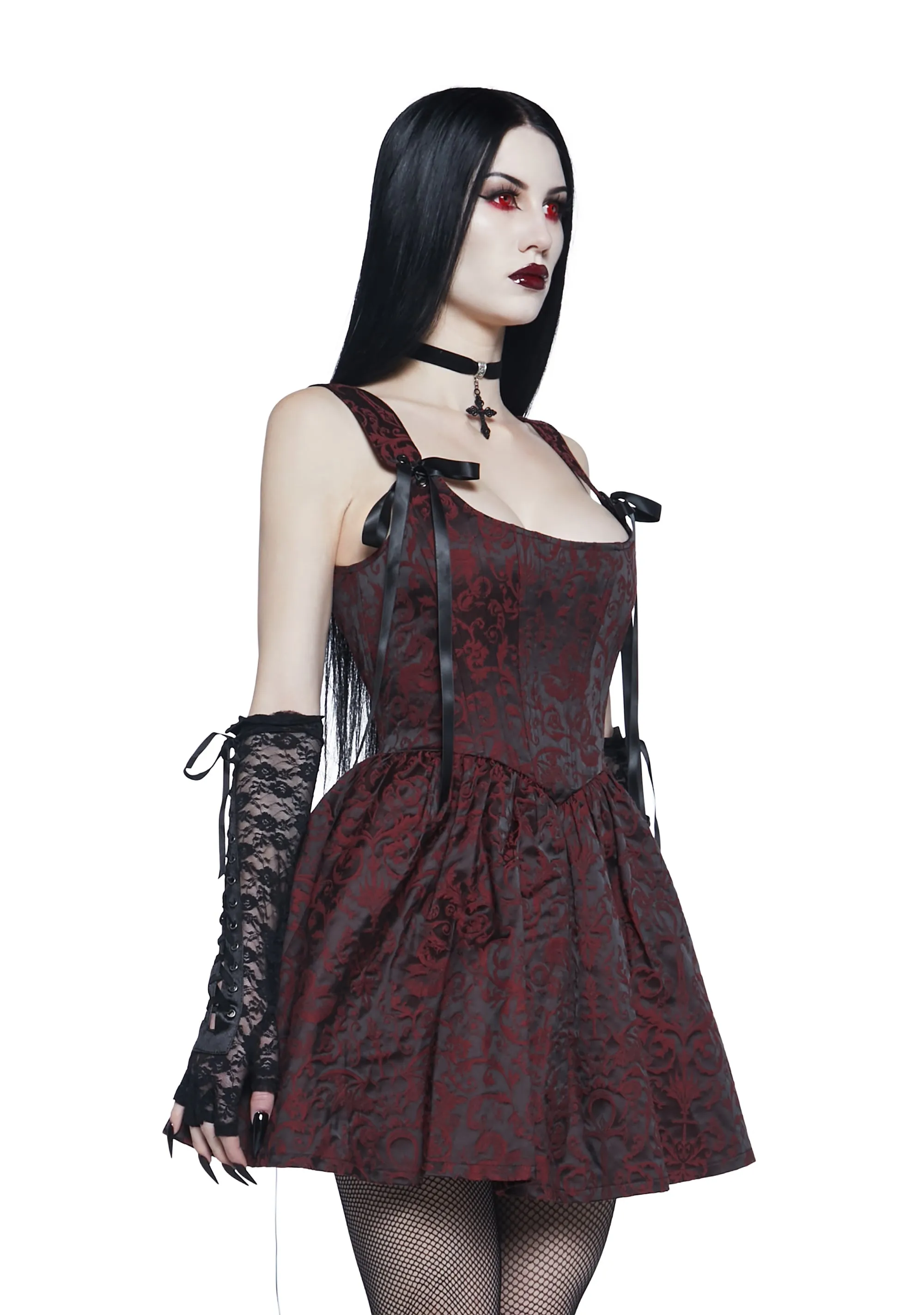 Sultry Sins Brocade Mini Dress - Red sold by Dolls Kill product image thumbnail 4