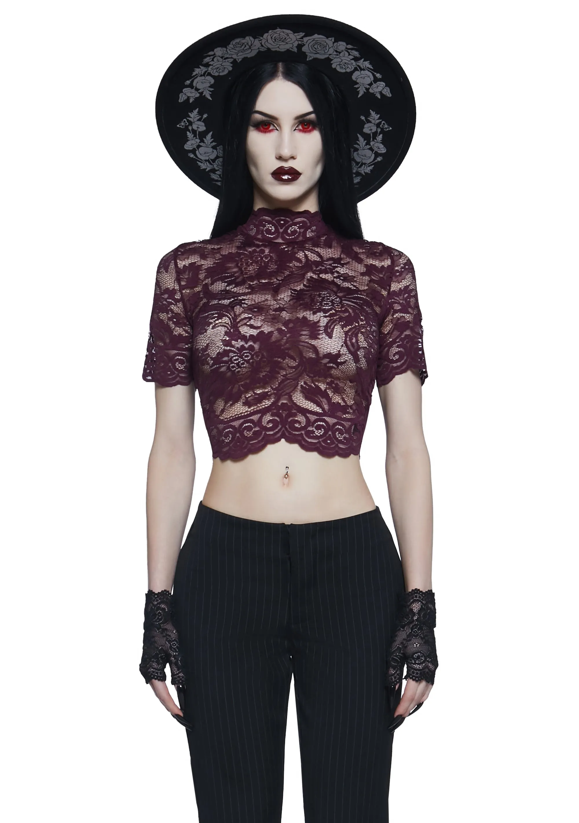 Ominous Trance Lace Top - Wine sold by Dolls Kill