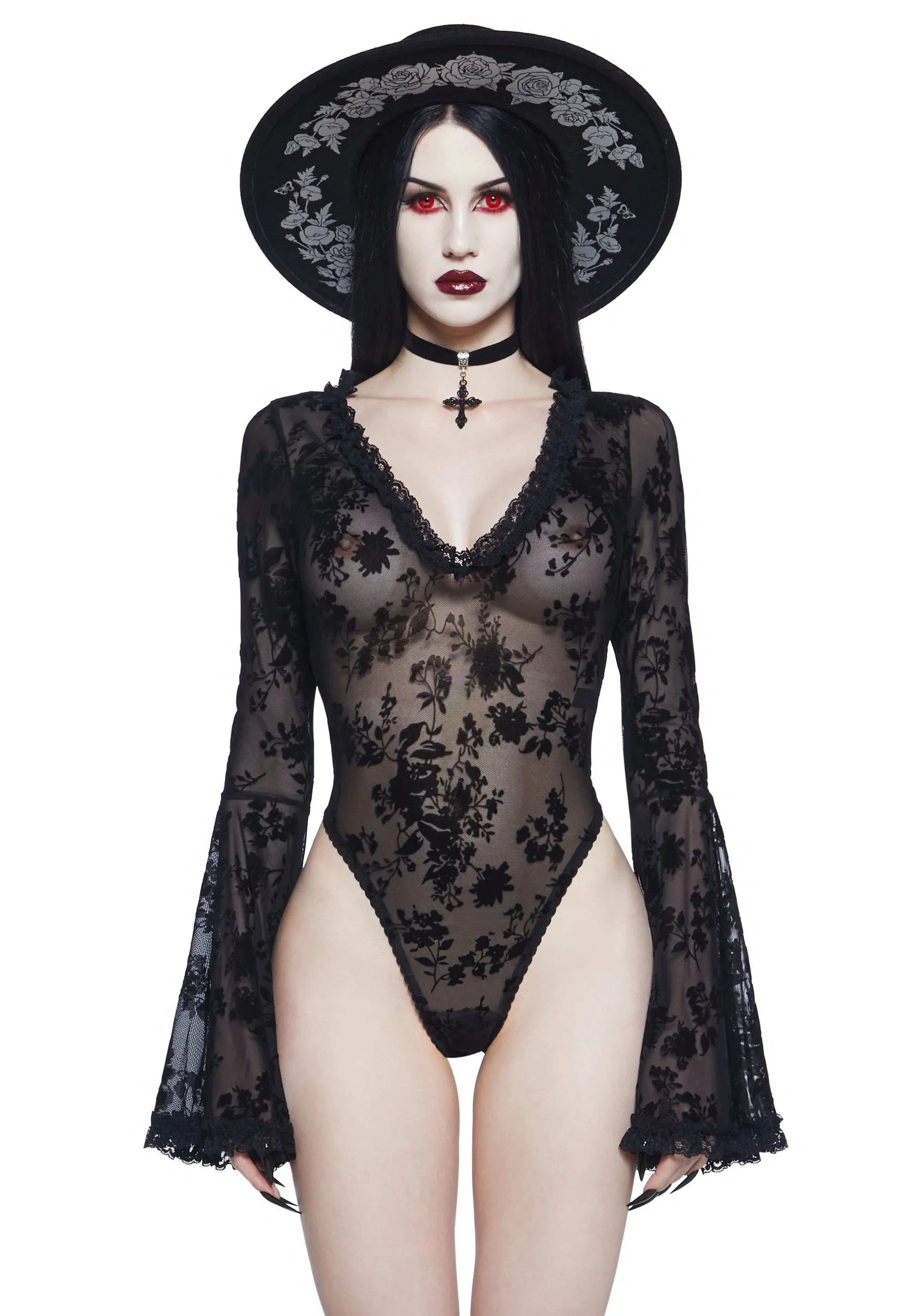 Pursuit Of Blood Mesh Bodysuit - Black sold by Dolls Kill