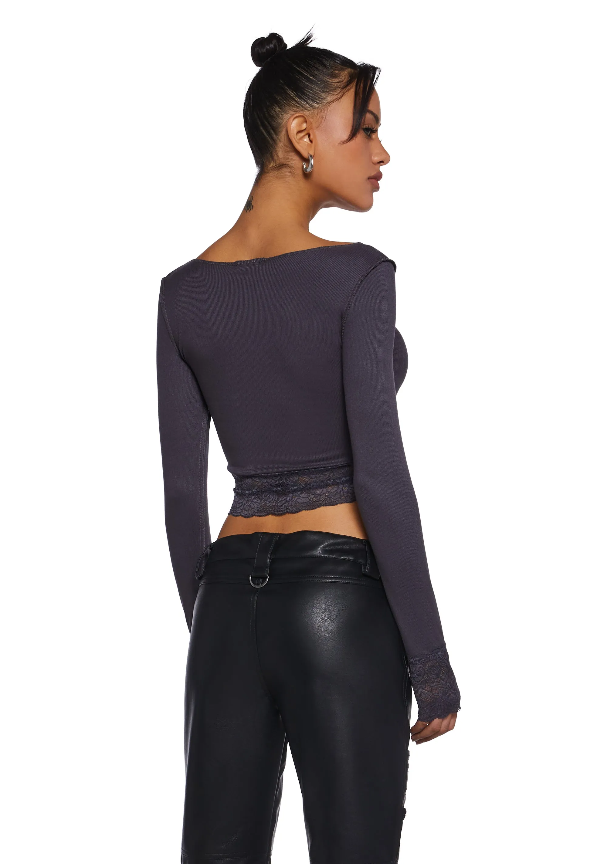 Snap Back Long Sleeve Top - Gray sold by Dolls Kill product image thumbnail 4